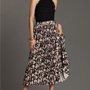 English Factory Black and Cream Floral A-Line Skirt